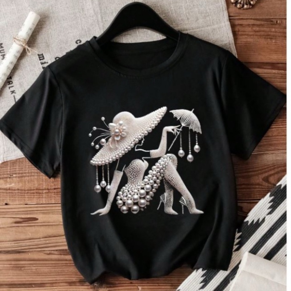 Bundle 2+ items for 30% off Plus Elegant Black Graphic Women's Top